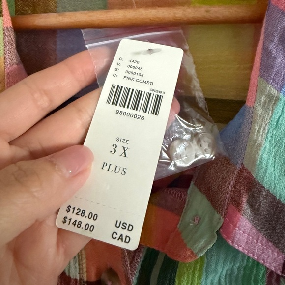 NWT Pilcro 3X Plus Long-Sleeve Mixed Madras Plaid Oversized Buttondown Shirt - Picture 4 of 11